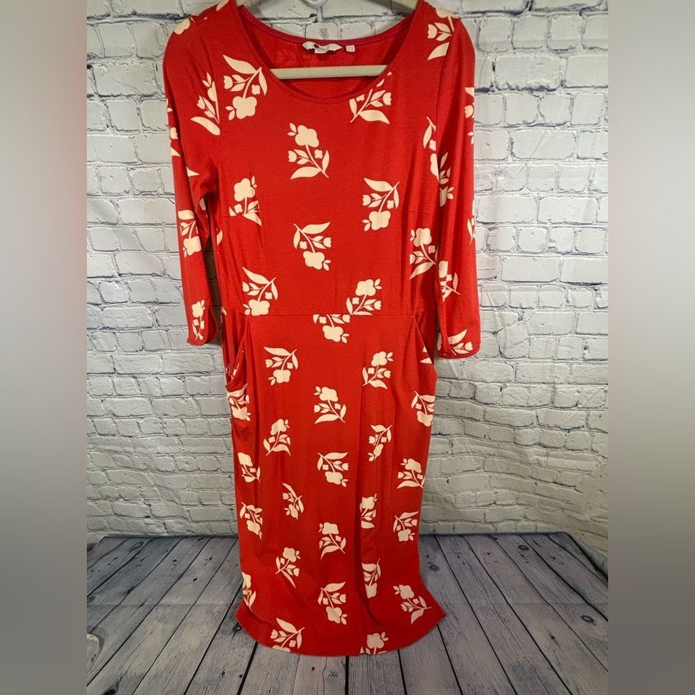 Boden Jessie Coral Cream Travel Vacation Academia Workwear Classic Midi Dress 8L